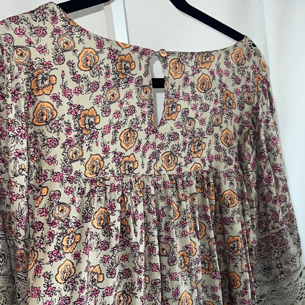 Angie Bohemian Floral Crochet Blouse - Pink and Cream - Picture 13 of 16